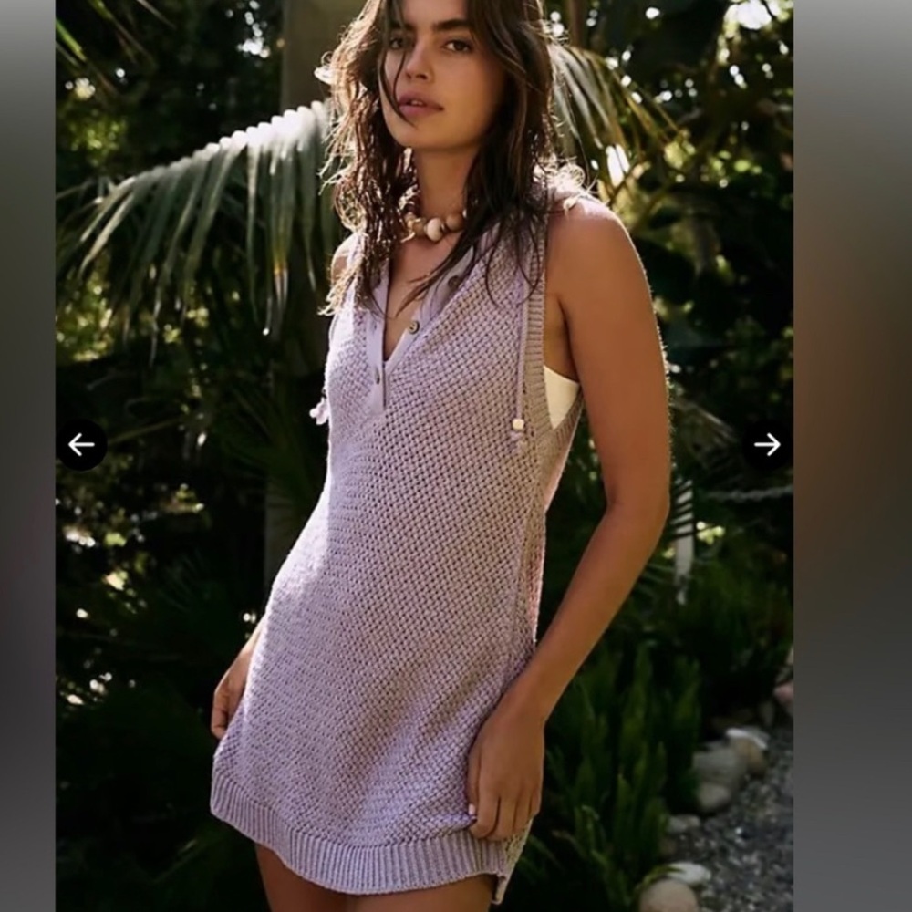 NEW Free People|| Ainsley Sweater Mini in Purple Crochet Size XS